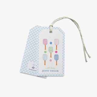 This is a blue gift tags by Liesel Anne called pickleball personalized gift tags in standard