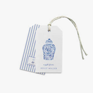 This is a blue gift tags by Liesel Anne called personalized ginger jar gift tags in standard