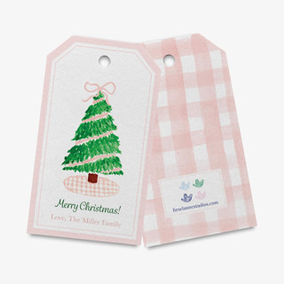 This is a pink gift tags by Liesel Anne called personalized pink gingham christmas tree gift tags in standard