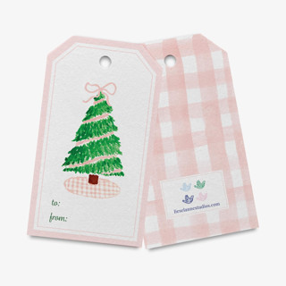 This is a pink gift tags by Liesel Anne called pink gingham christmas tree holiday gift tags [set of 8] in standard