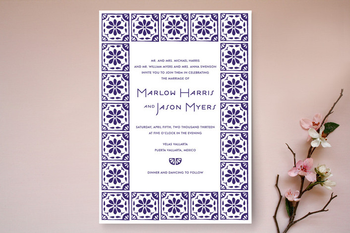 Block Printed Tile Print It Yourself Wedding Invitations By